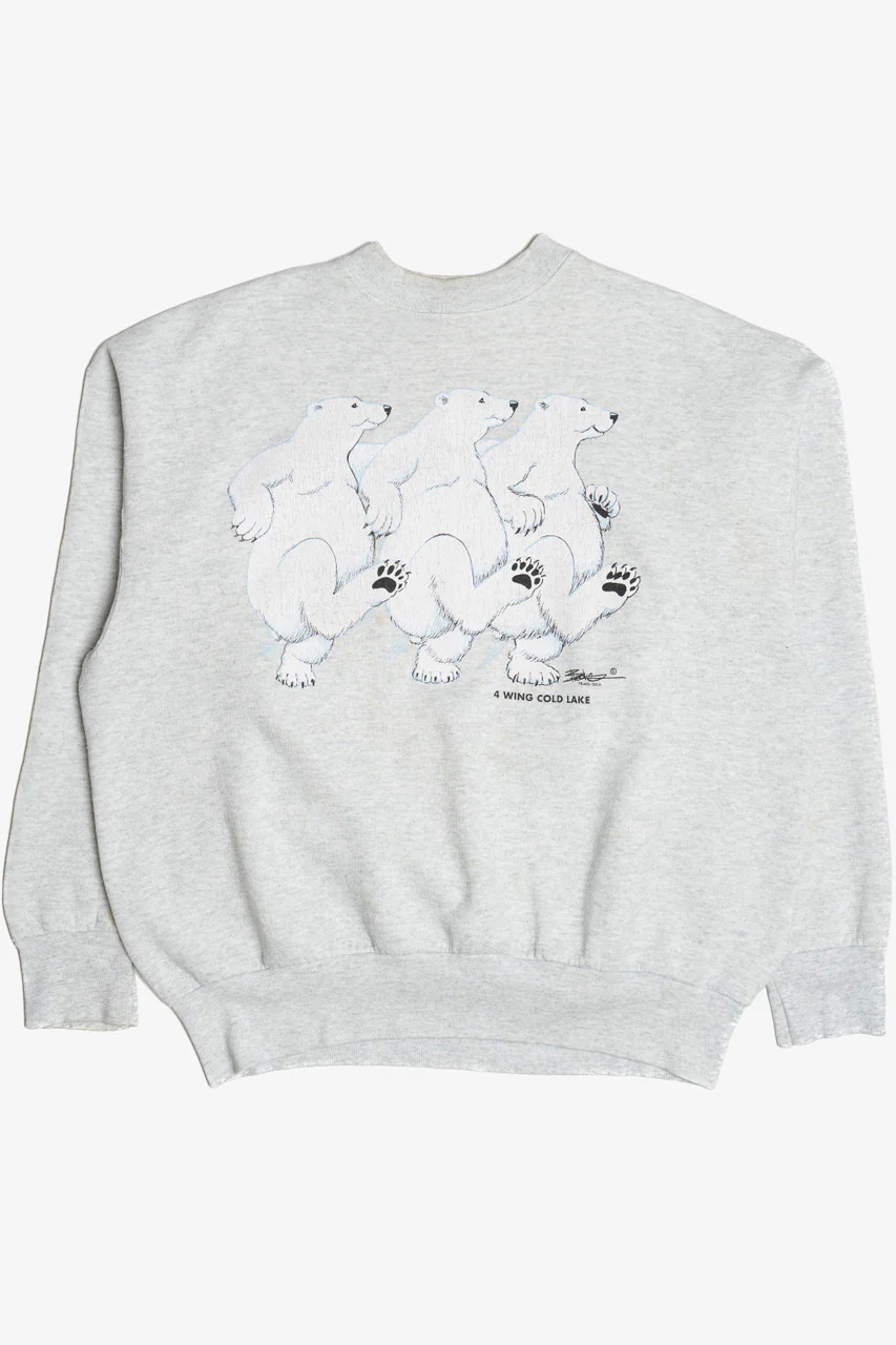Vintage Distressed Dancing Polar Bears "4 Wing Cold Lake" Sweatshirt (1990s)