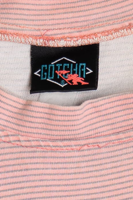 Vintage Distressed Gotcha Thin Striped Pocket T-Shirt - Image 3