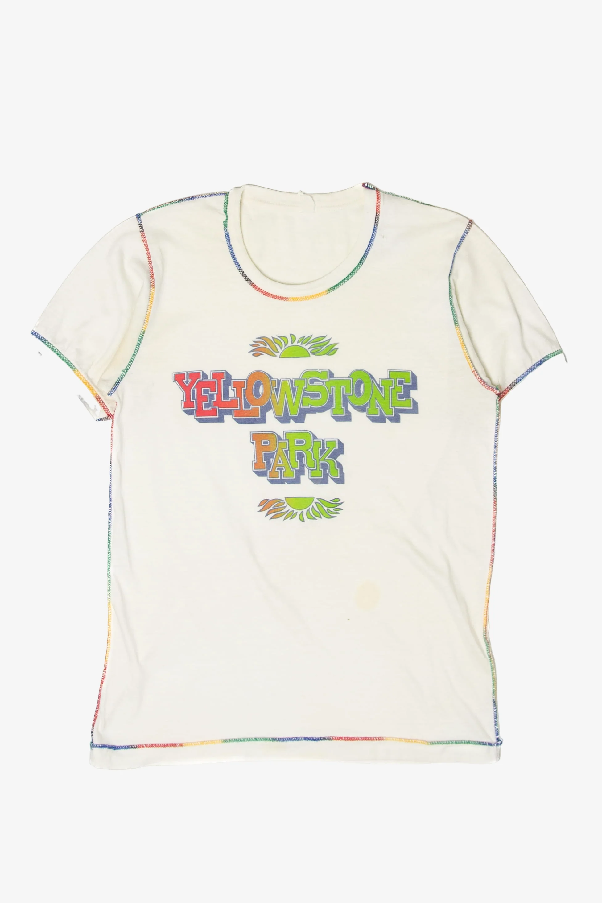 Vintage Distressed "Yellowstone Park" Rainbow Stitched T-Shirt (1980s)