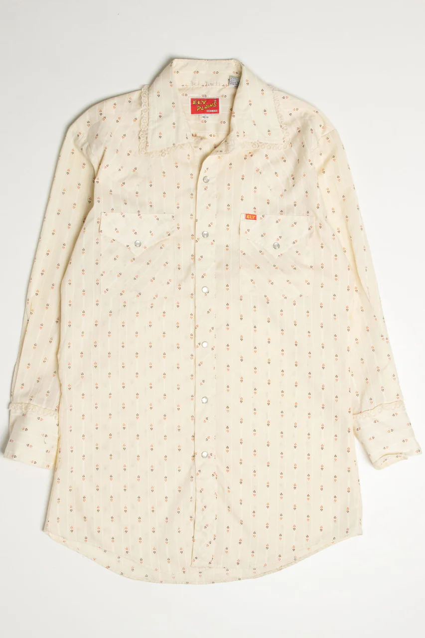 Vintage Ely Plains Lace Trimmed Button Up Shirt - Image 3
