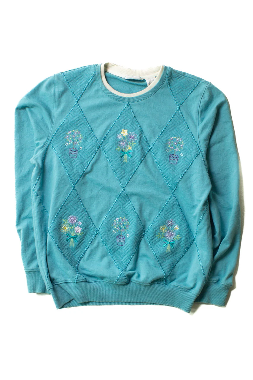 Vintage Embroidered Floral Diamonds Sweatshirt (1990s) - Image 2