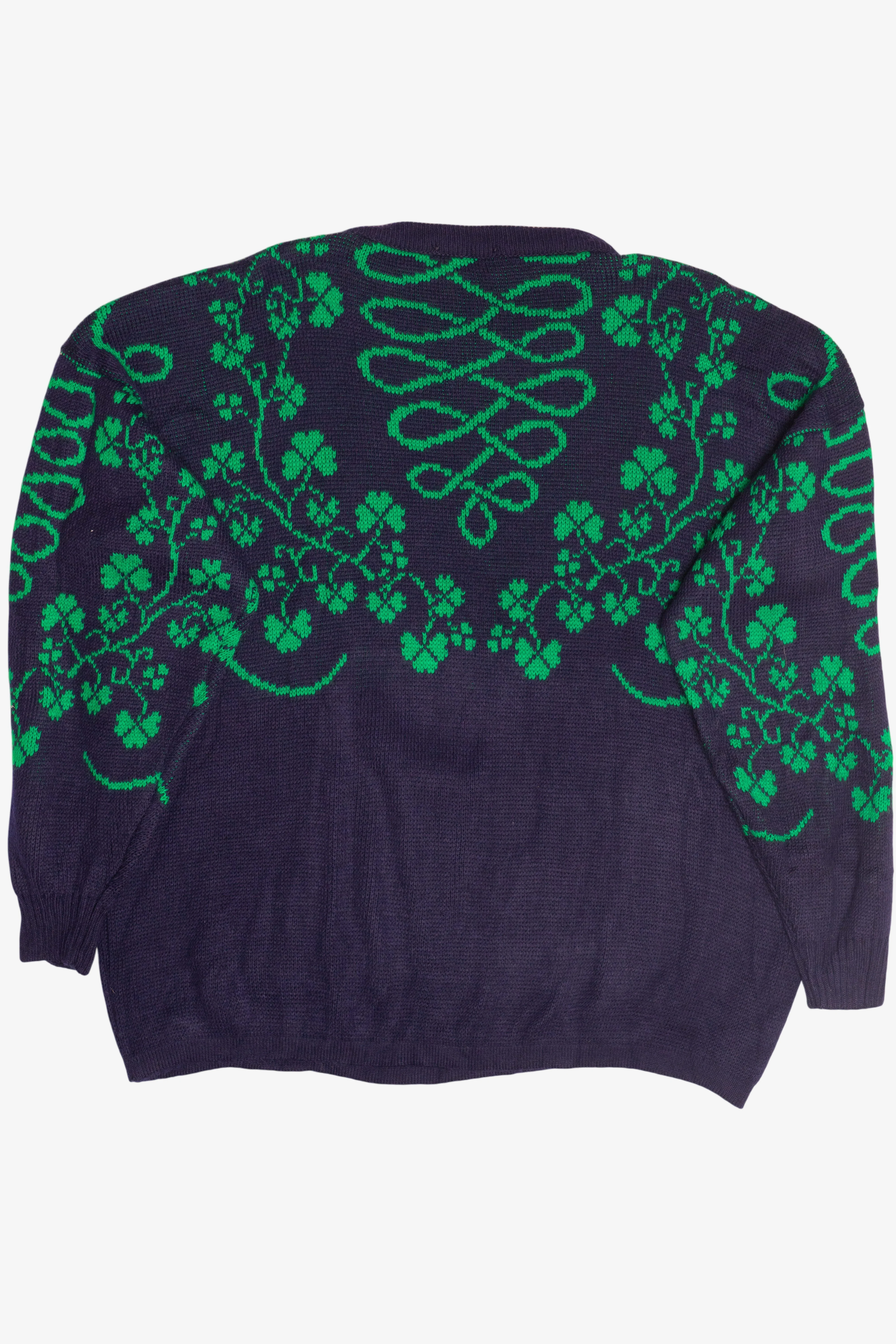 Vintage Navy Emerald Isle Four Leaf Clover Knit Sweater Made In Ireland (1990s) - Image 4