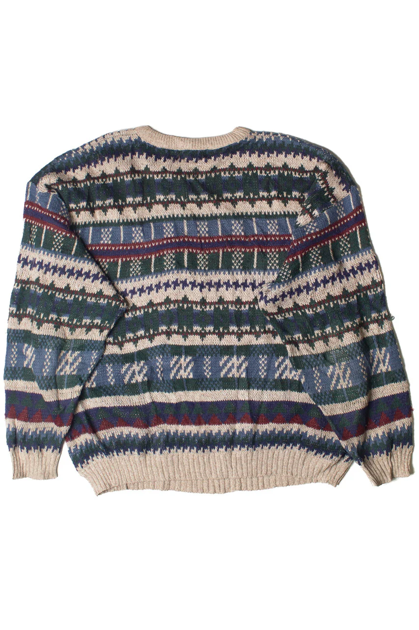 Vintage Fine Line Geometric Stripe Pattern 80s Sweater - Image 3