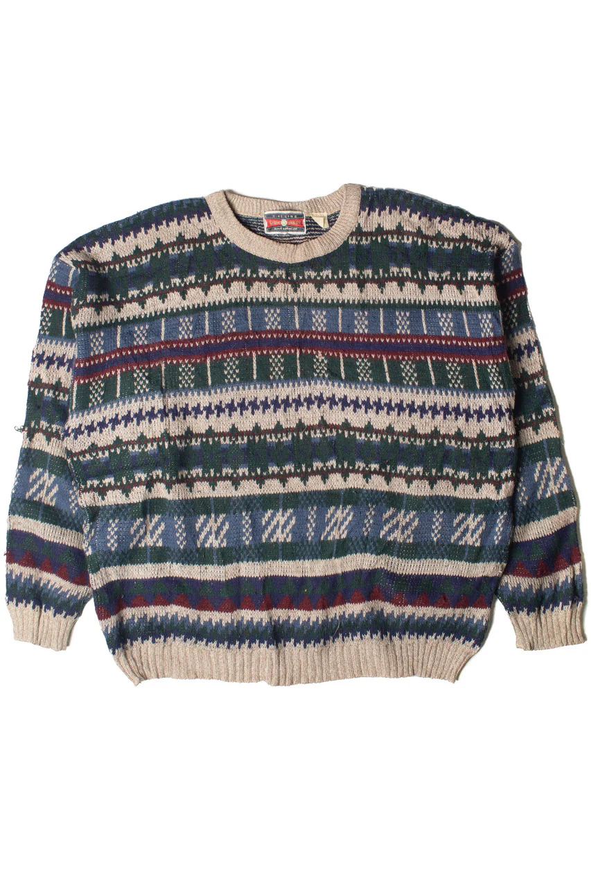 Vintage Fine Line Geometric Stripe Pattern 80s Sweater - Image 4