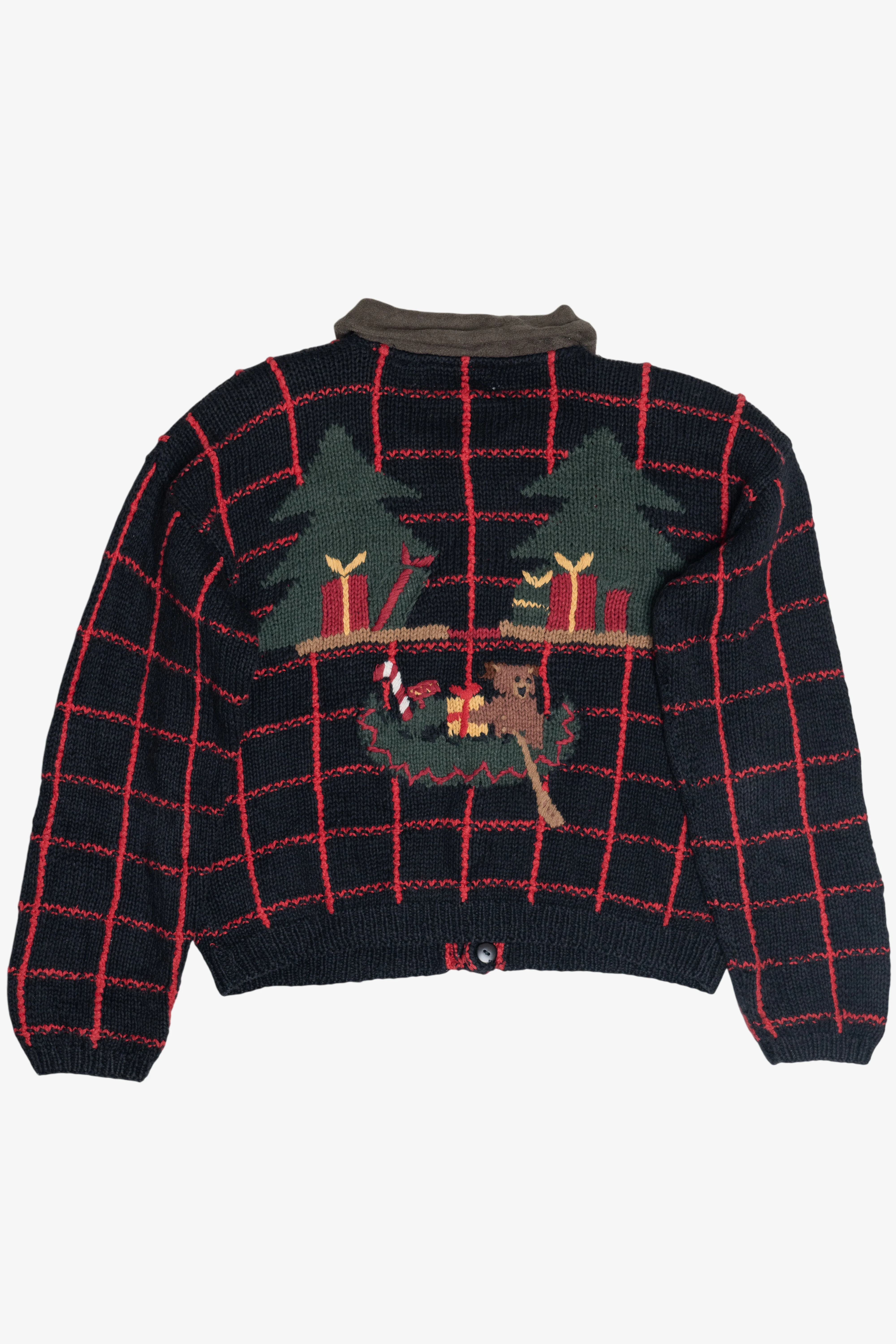 Vintage Fisherman Santa Woodsy Theme Ugly Christmas Cardigan (1990s) - Image 2