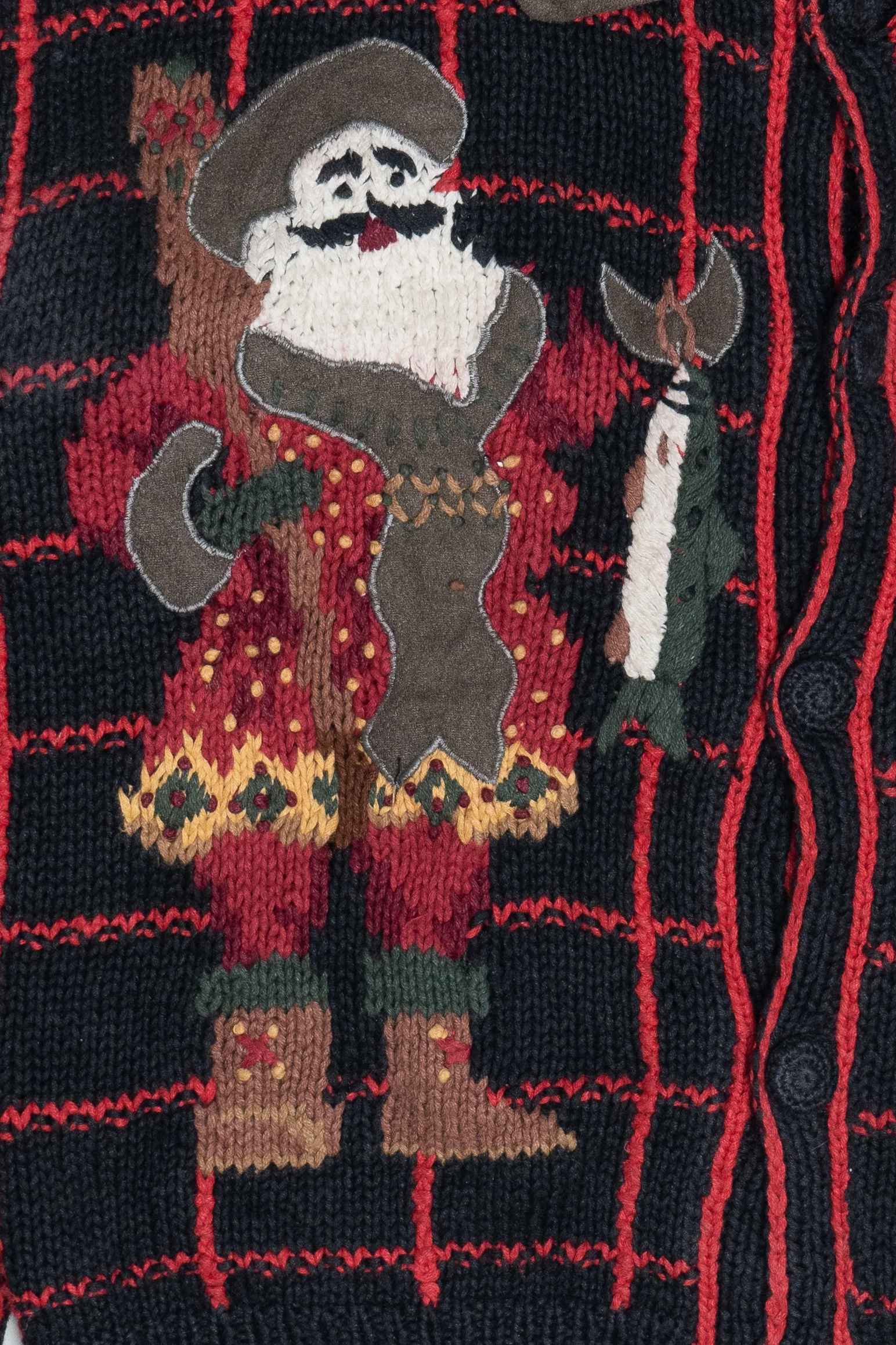 Vintage Fisherman Santa Woodsy Theme Ugly Christmas Cardigan (1990s) - Image 4