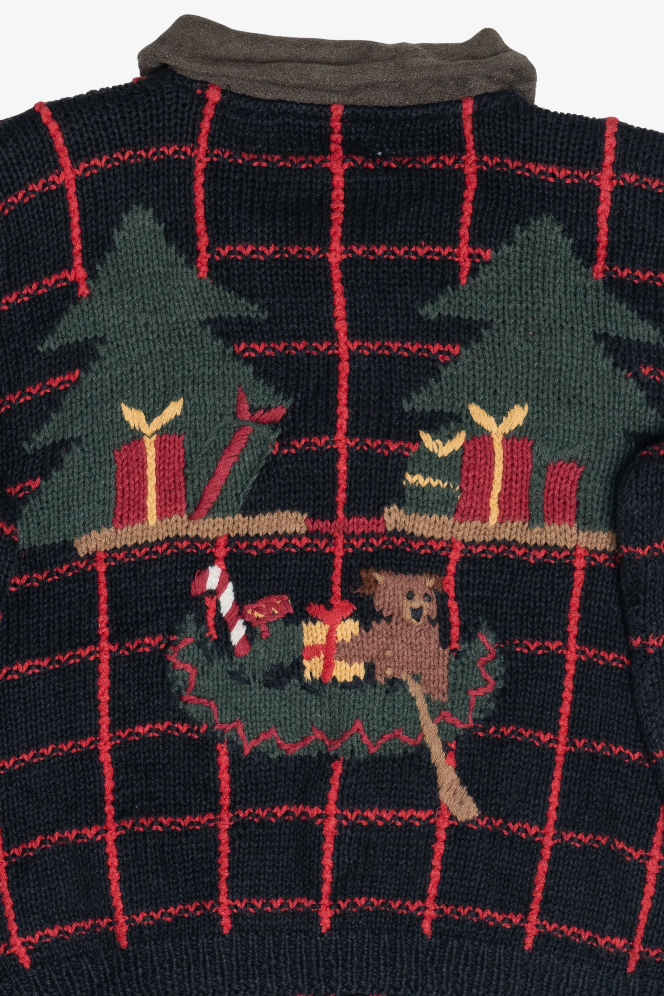Vintage Fisherman Santa Woodsy Theme Ugly Christmas Cardigan (1990s) - Image 6