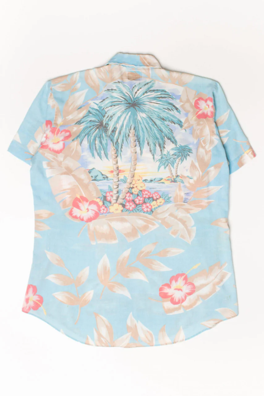 Vintage Floral Palm Trees Button Up Shirt