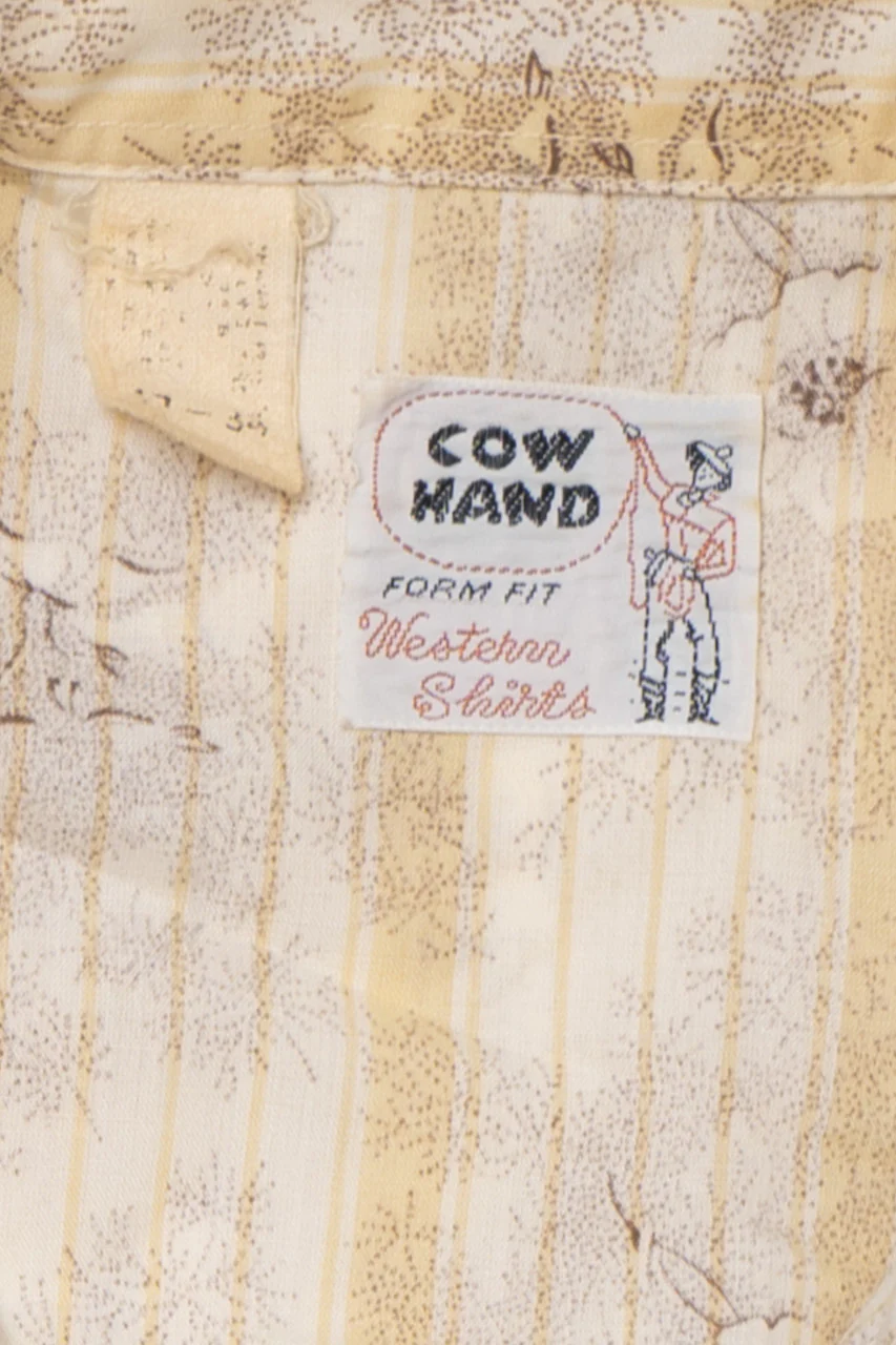 Vintage Floral Stripe Cow Hand Snap Button Up Shirt - Image 2