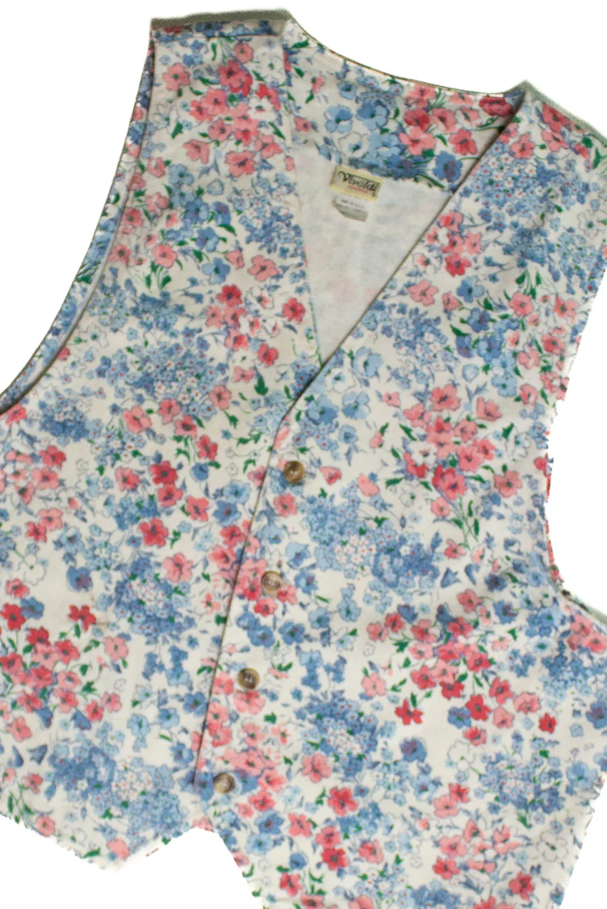 Vintage Floral White Denim Vest (sz. Medium) - Image 5