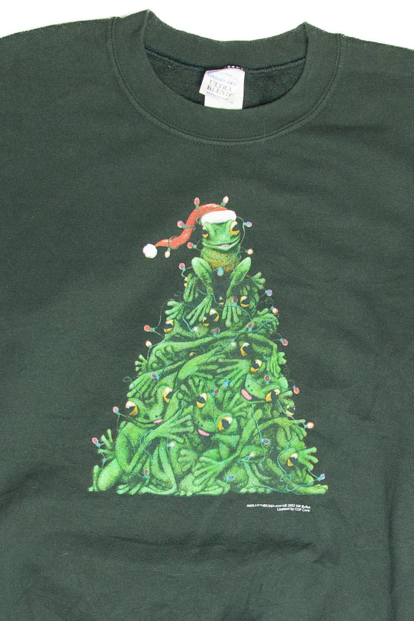 Vintage Frog Christmas Tree Holiday Sweatshirt - Image 2