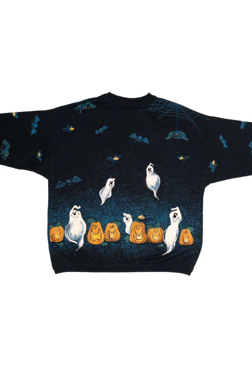 Vintage Ghosts Bats And Pumpkins All Over Print Halloween Sweater - Image 3