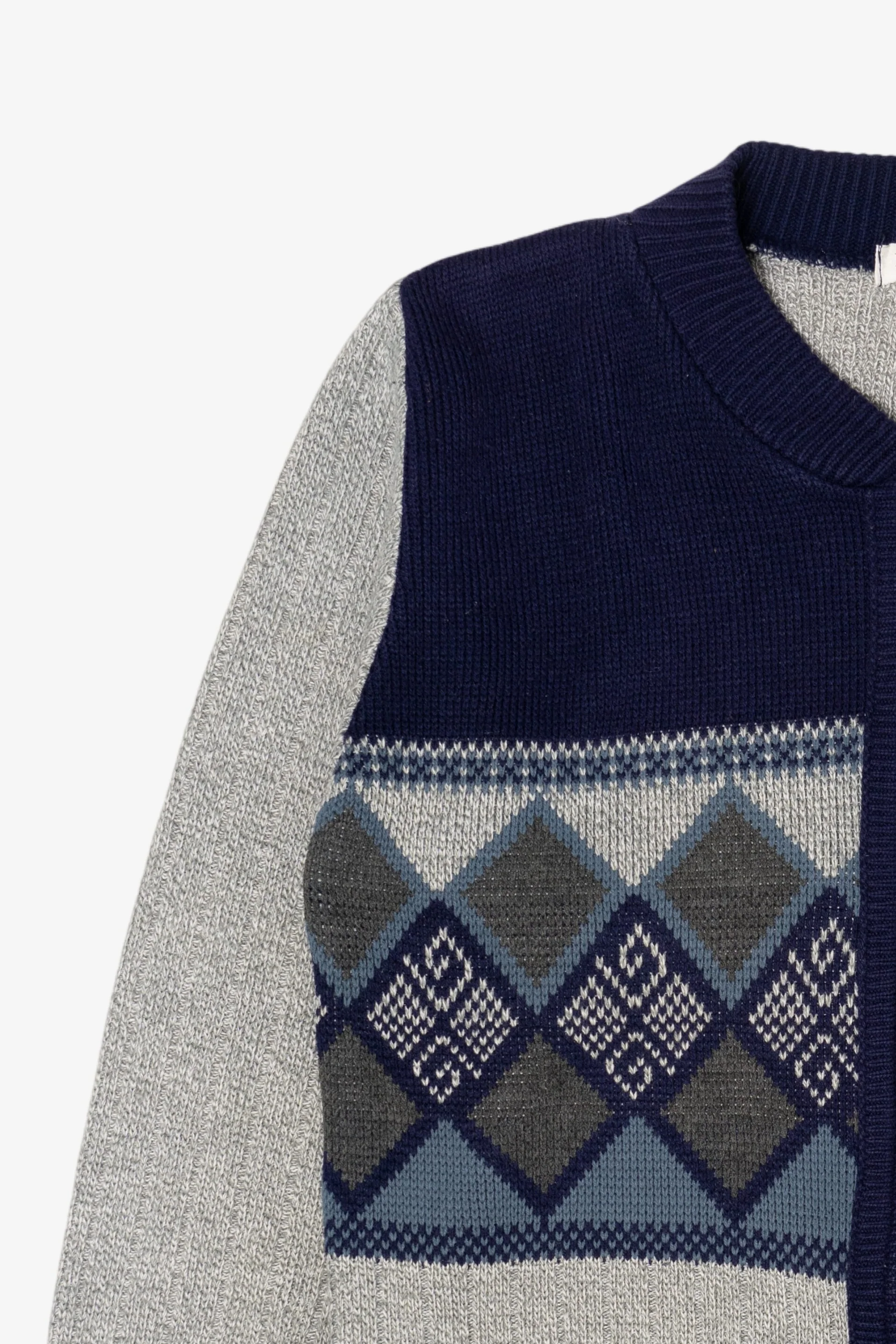 Vintage Gray And Navy Blue Bellisimo Zip Up Sweater (1990s) - Image 7