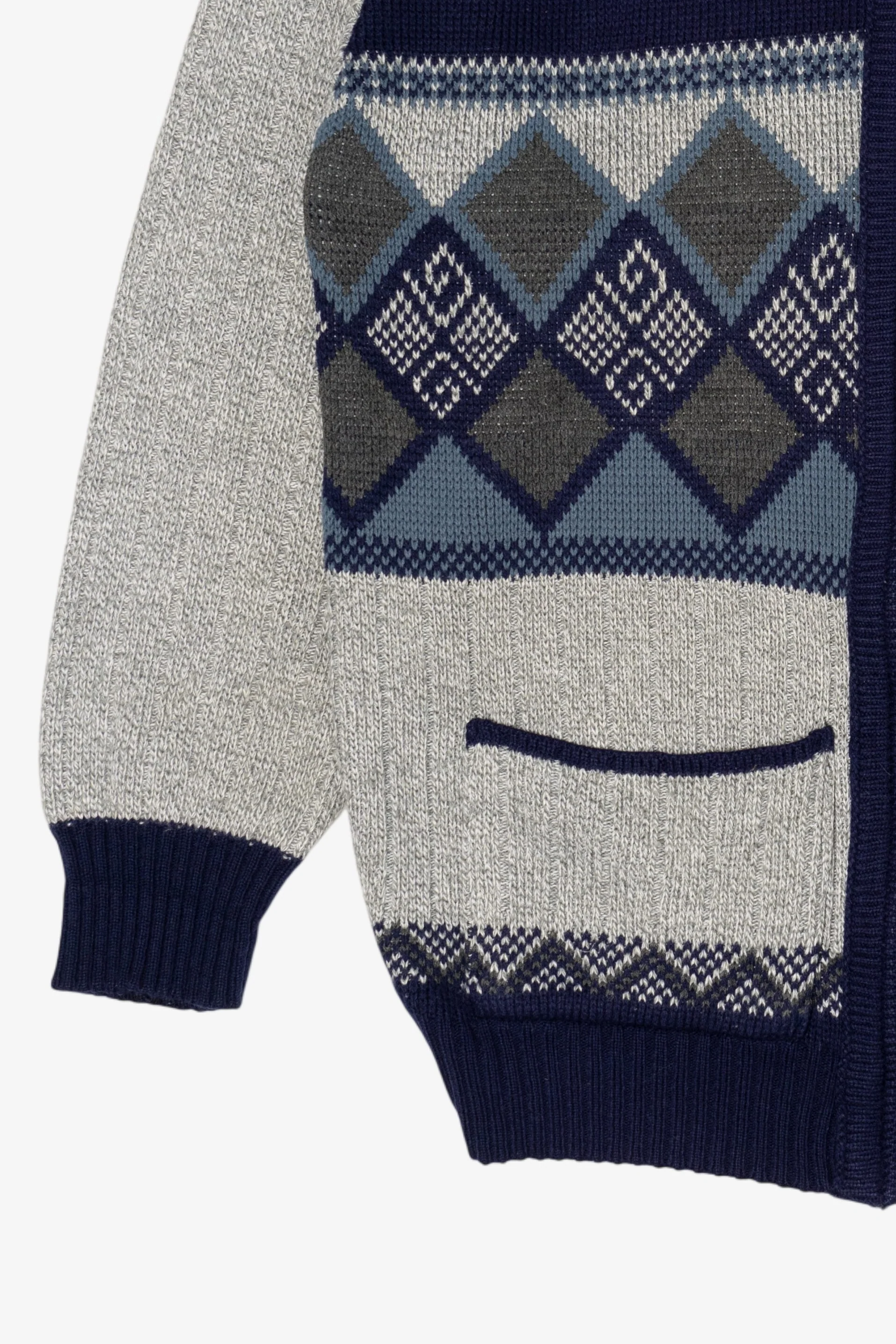 Vintage Gray And Navy Blue Bellisimo Zip Up Sweater (1990s) - Image 9