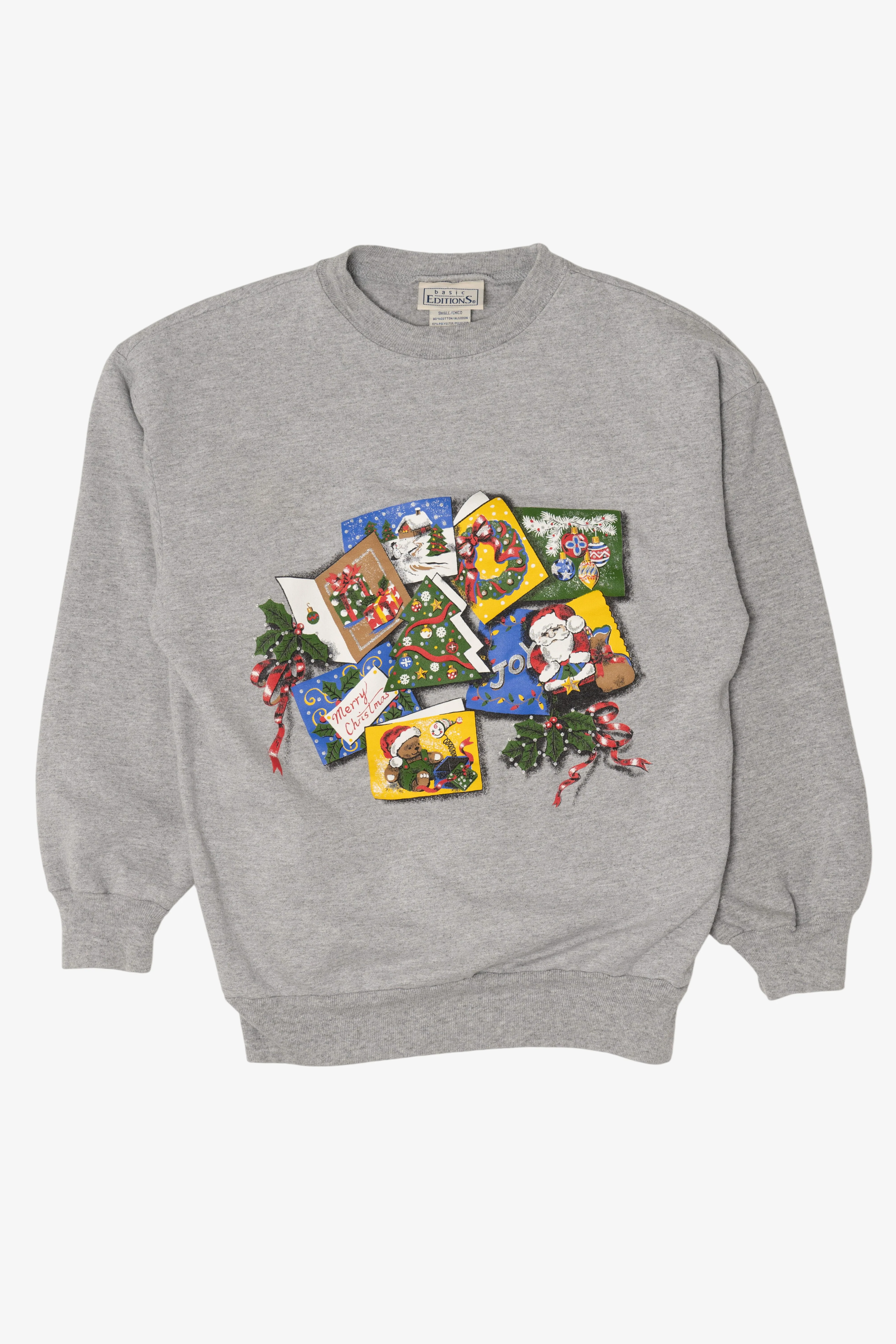 Vintage Gray Basic Editions Ugly Christmas Sweatshirt (1990s)