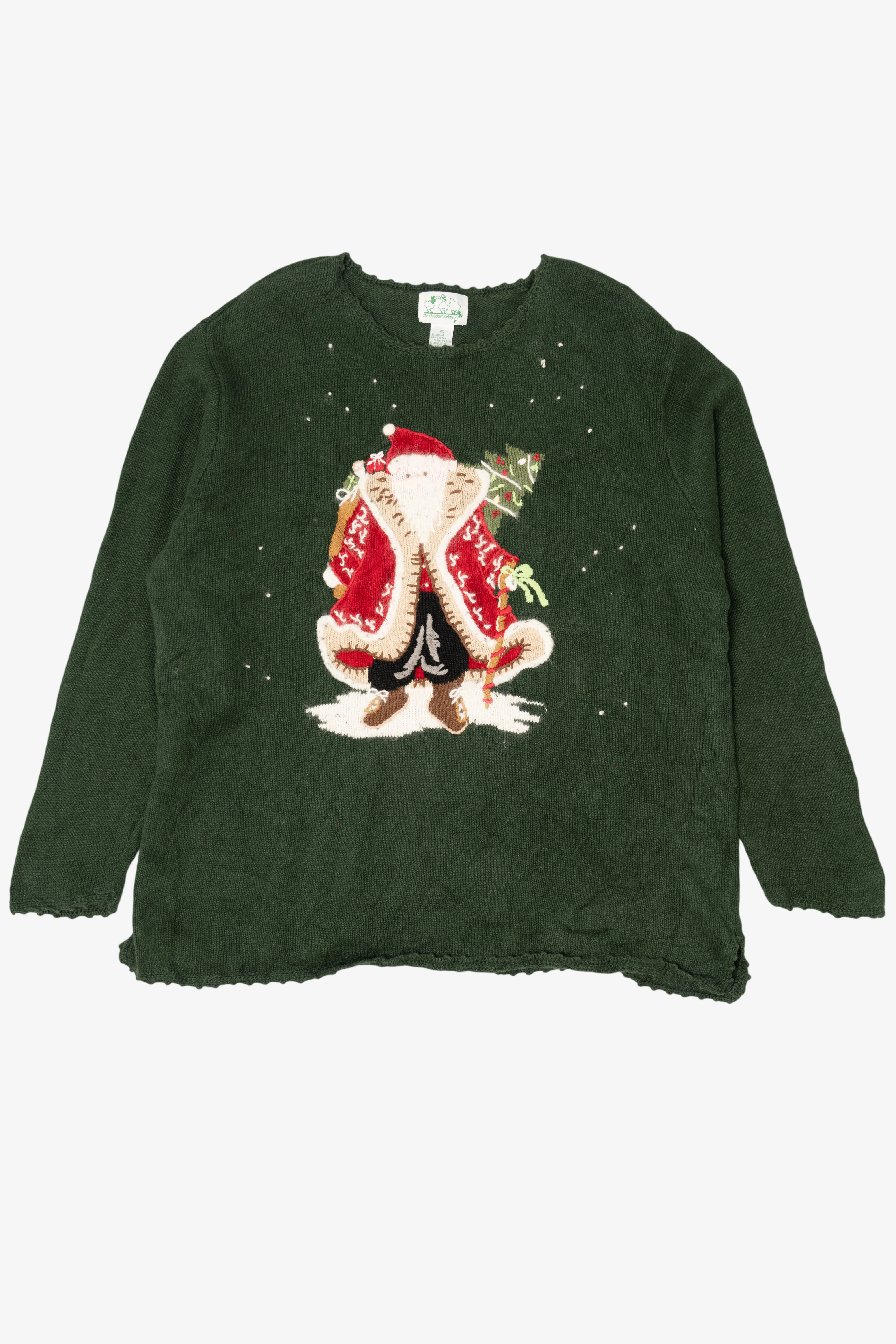 Vintage Green Quacker Factory Santa Ugly Christmas Pullover (1990s)