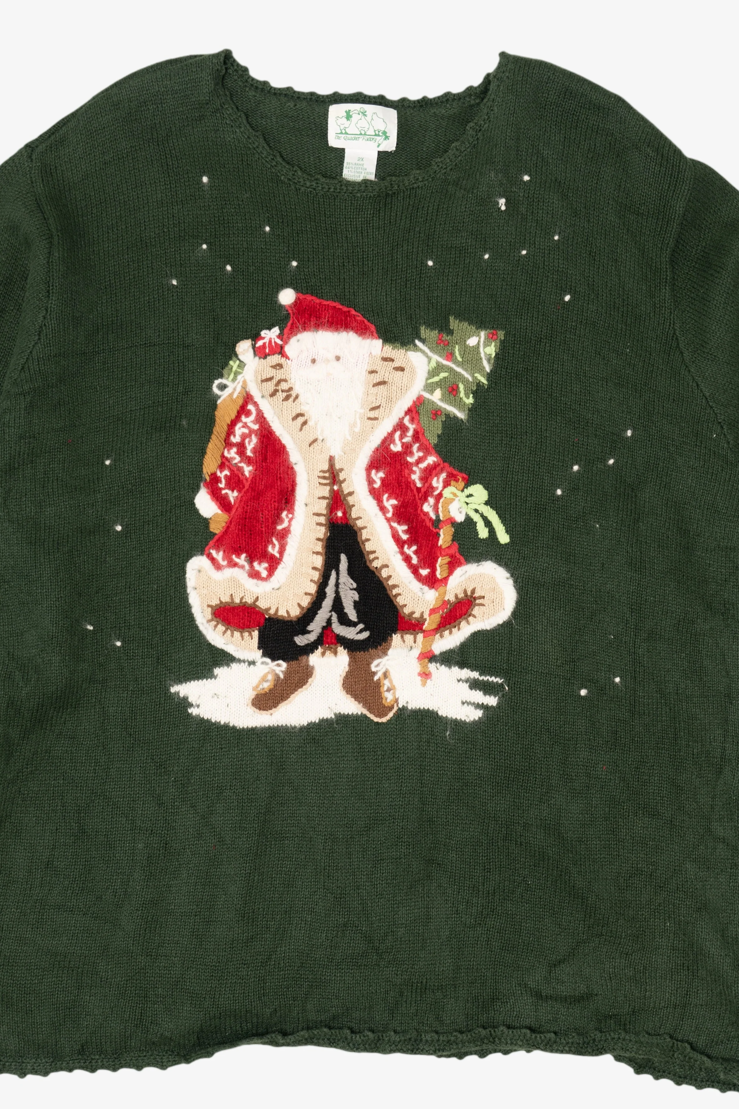 Vintage Green Quacker Factory Santa Ugly Christmas Pullover (1990s) - Image 6