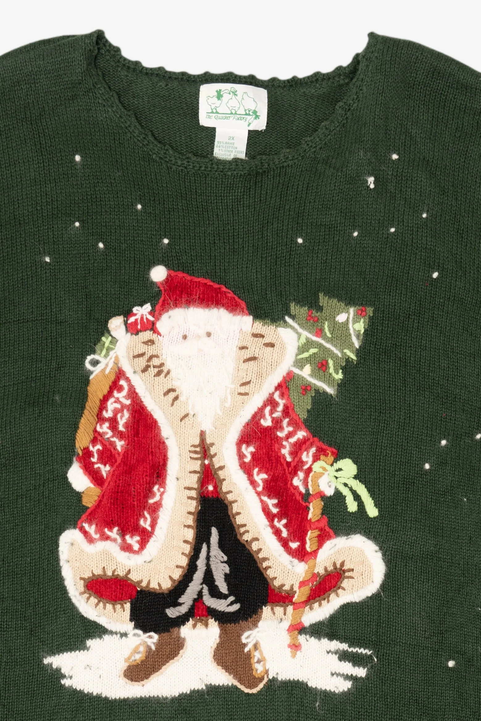Vintage Green Quacker Factory Santa Ugly Christmas Pullover (1990s) - Image 7