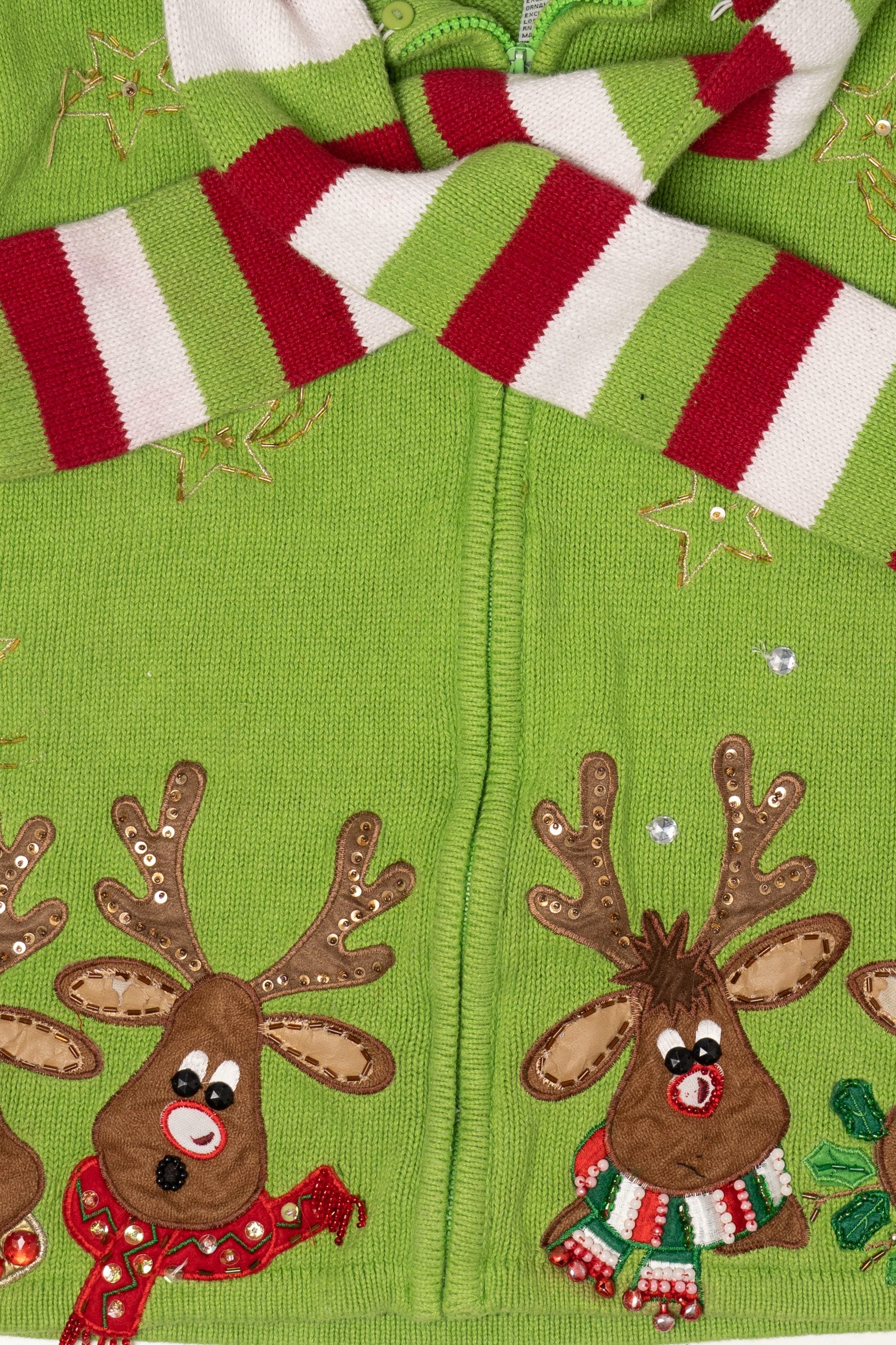 Vintage Green Tiara International Reindeer Scarf Ugly Christmas Cardigan (2000s) - Image 3