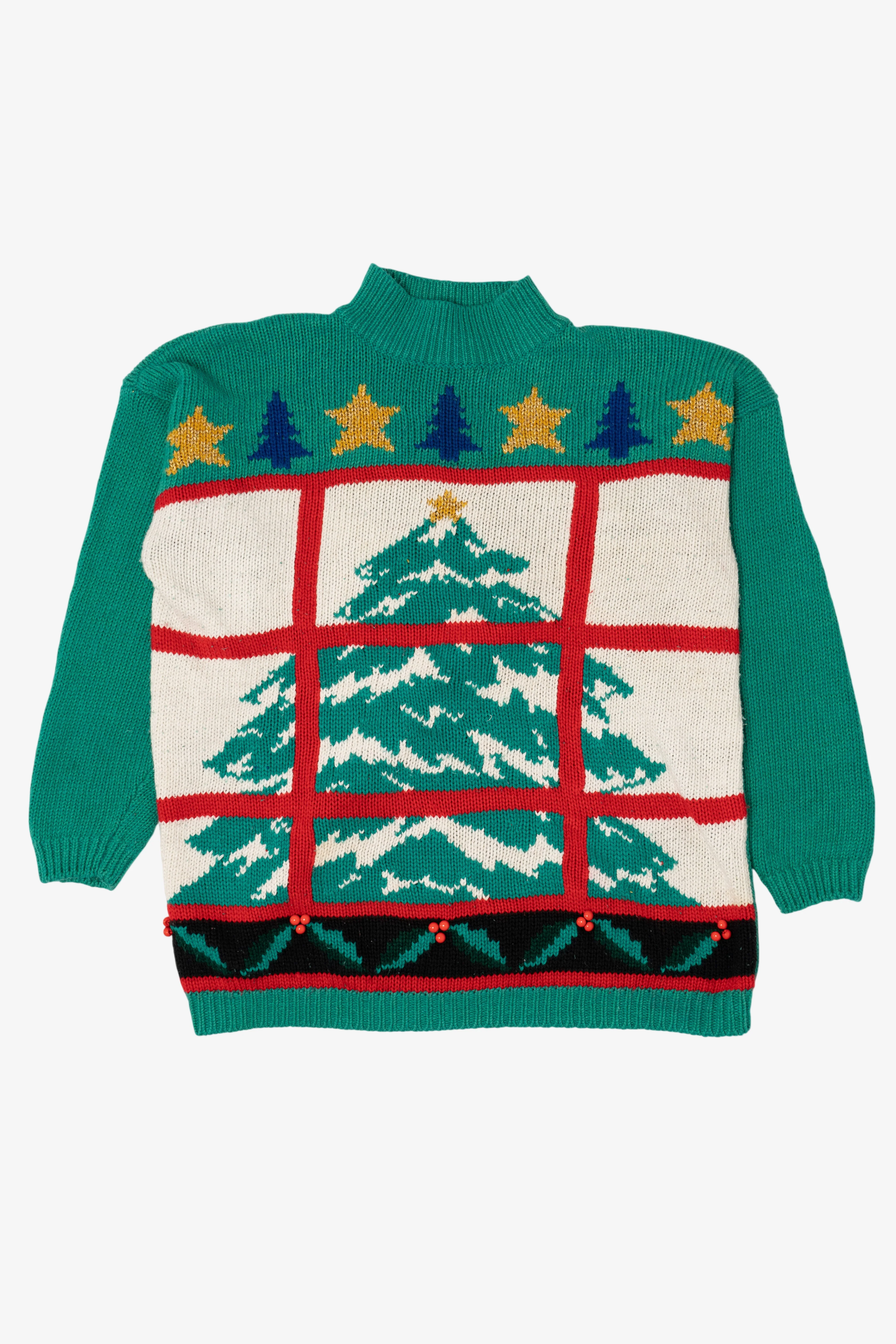 Vintage Green Tree In Window Ugly Christmas Sweater (1990s)