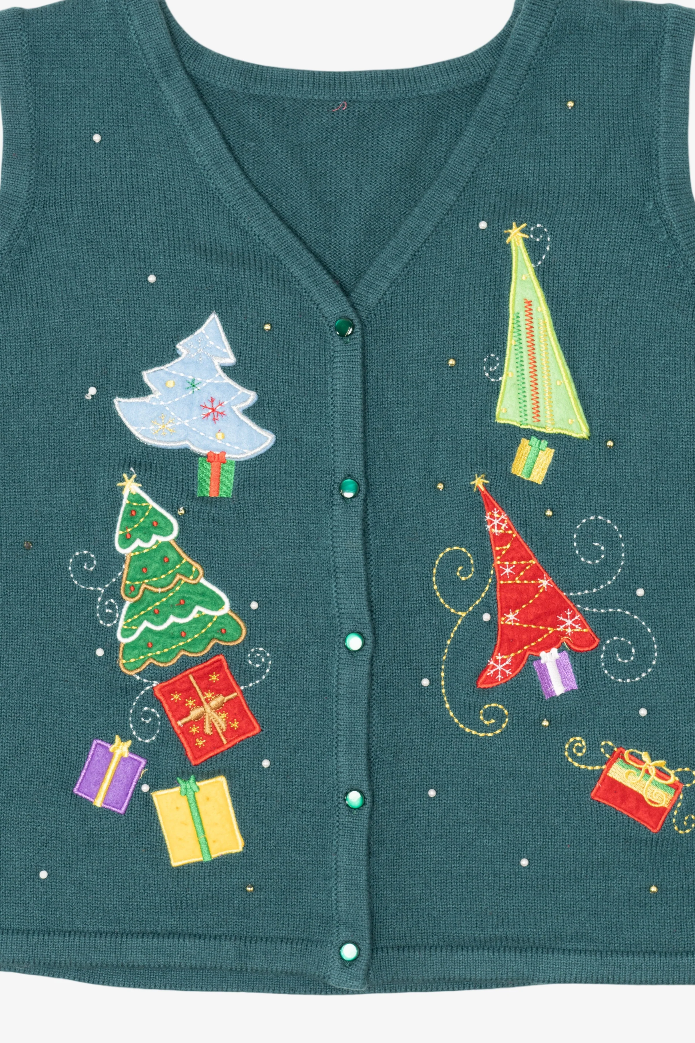 Vintage Green Trees And Presents Ugly Christmas Vest (2000s) - Image 4
