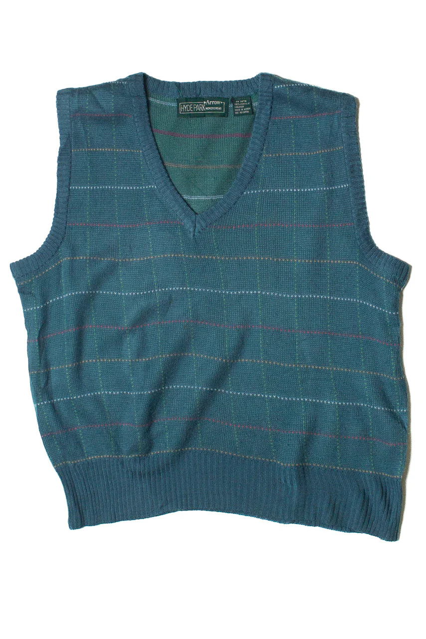 Vintage Grid Pattern Knit Sweater Vest - Image 4