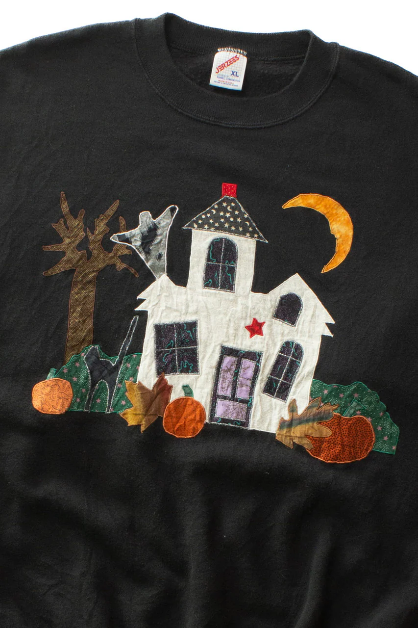 Vintage Haunted House Applique Halloween Sweatshirt (1990s) - Image 2