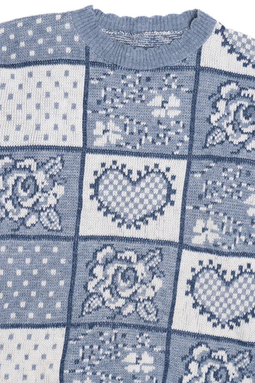 Vintage Heart & Rose Grid 80s Sweater - Image 3