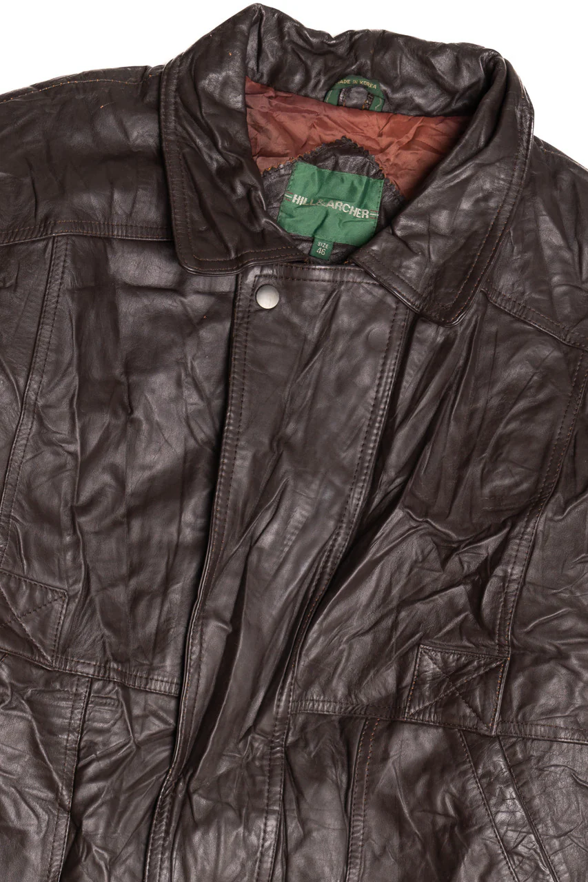 Vintage Hill & Archer Dark Brown Leather Bomber Jacket