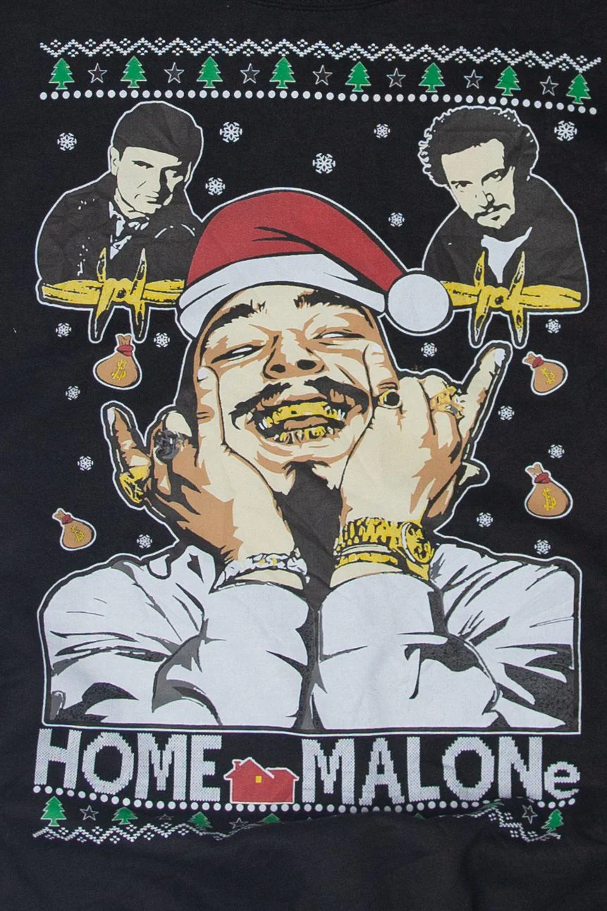 Vintage "Home Malone" Post Malone Ugly Christmas Sweatshirt (2010s) - Image 2