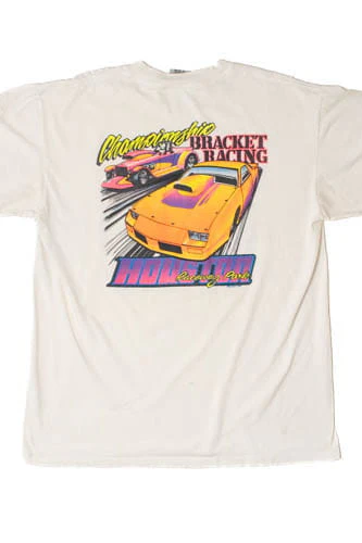 Vintage Houston Raceway Park Neon Racing Single Stitch T-Shirt (1990s) - Image 2