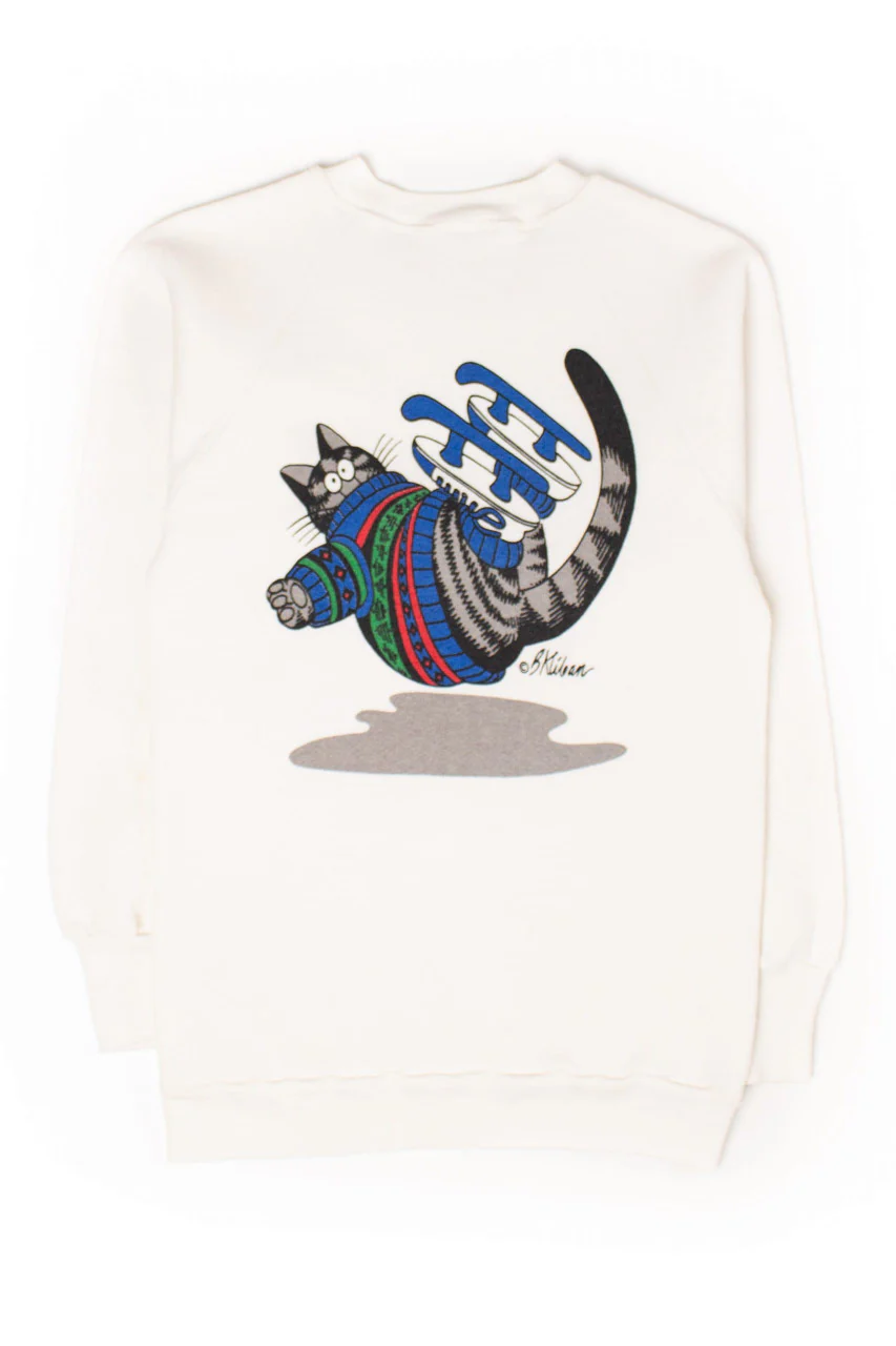 Vintage Ice Skating Cat Sweatshirt (1990s)