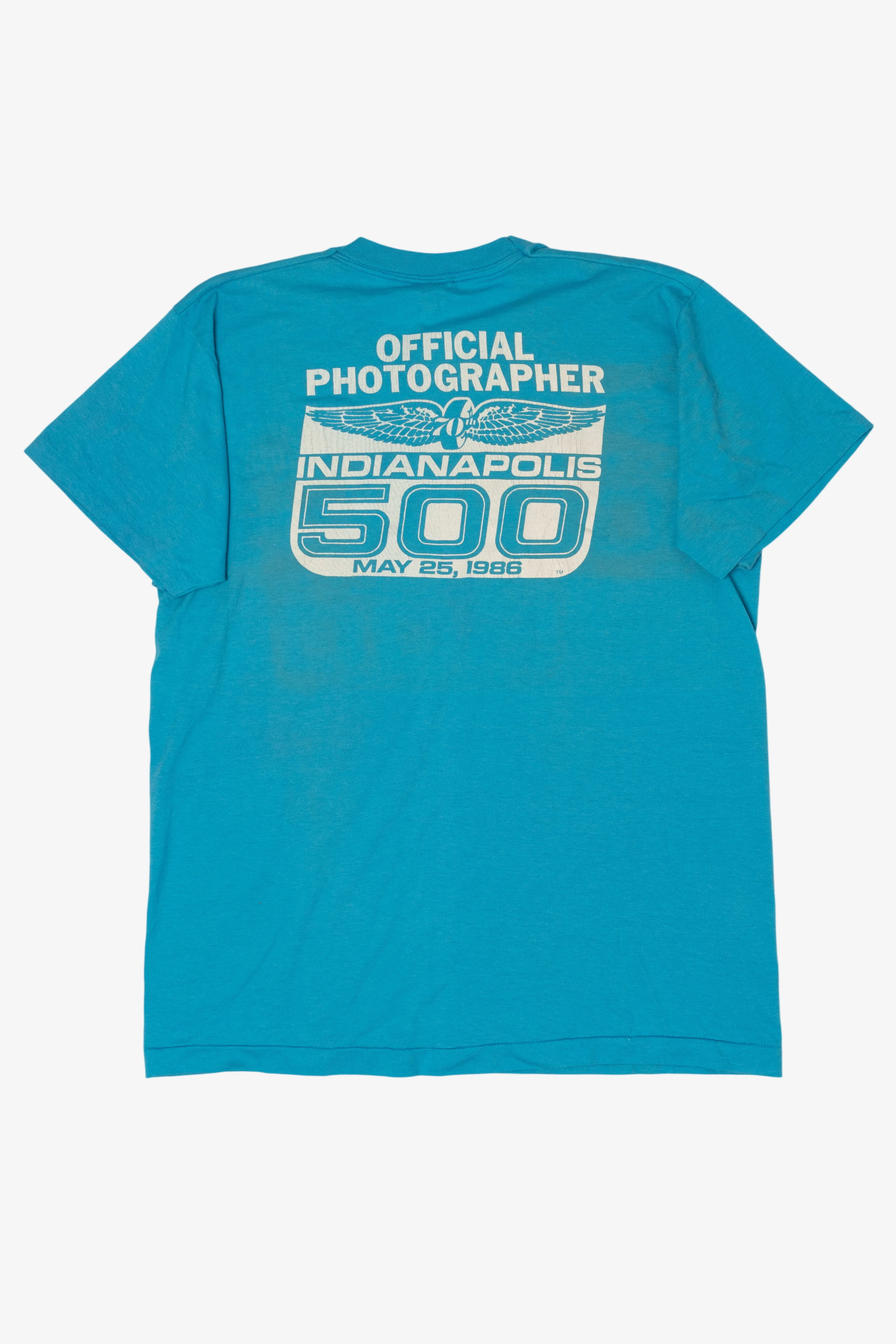 Vintage Indianapolis 500 Official Photographer 1986 Single Stitch T-Shirt (1980s) - Image 2