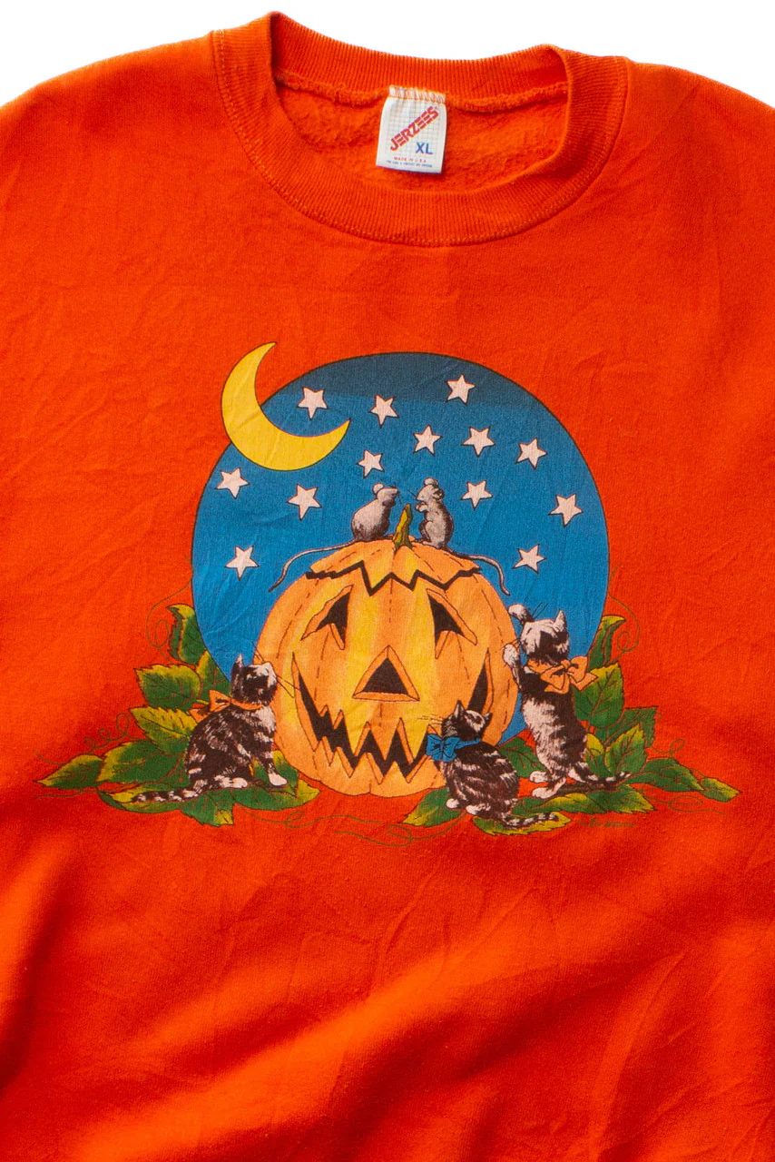 Vintage Jack o'Lantern Mice Halloween Sweatshirt (1990s) - Image 2