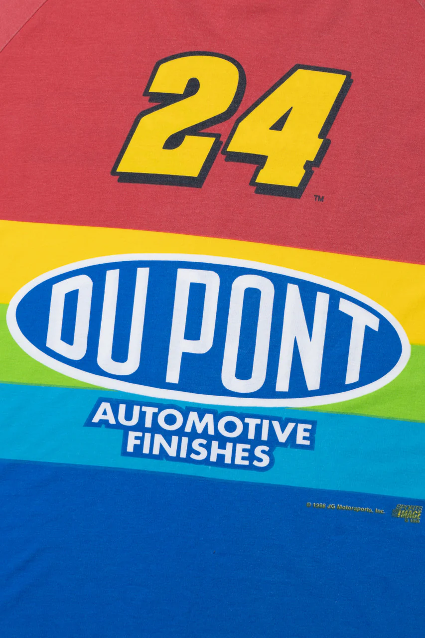 Vintage Jeff Gordon NASCAR Dupont #24 Striped Rainbow T-Shirt (1990s) - Image 6