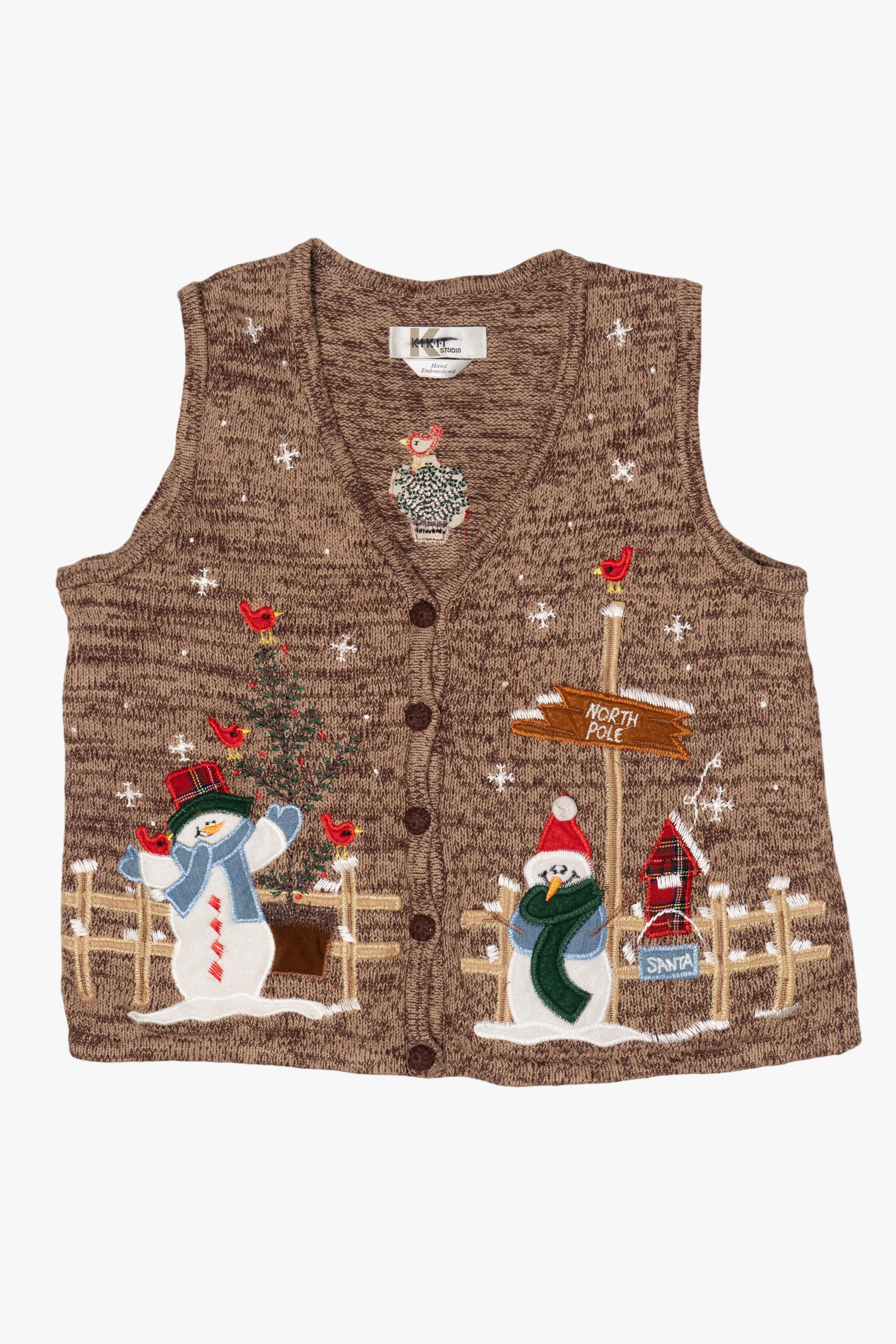 Vintage Kikit Hand Embroidered North Pole Ugly Christmas Vest (1990s)
