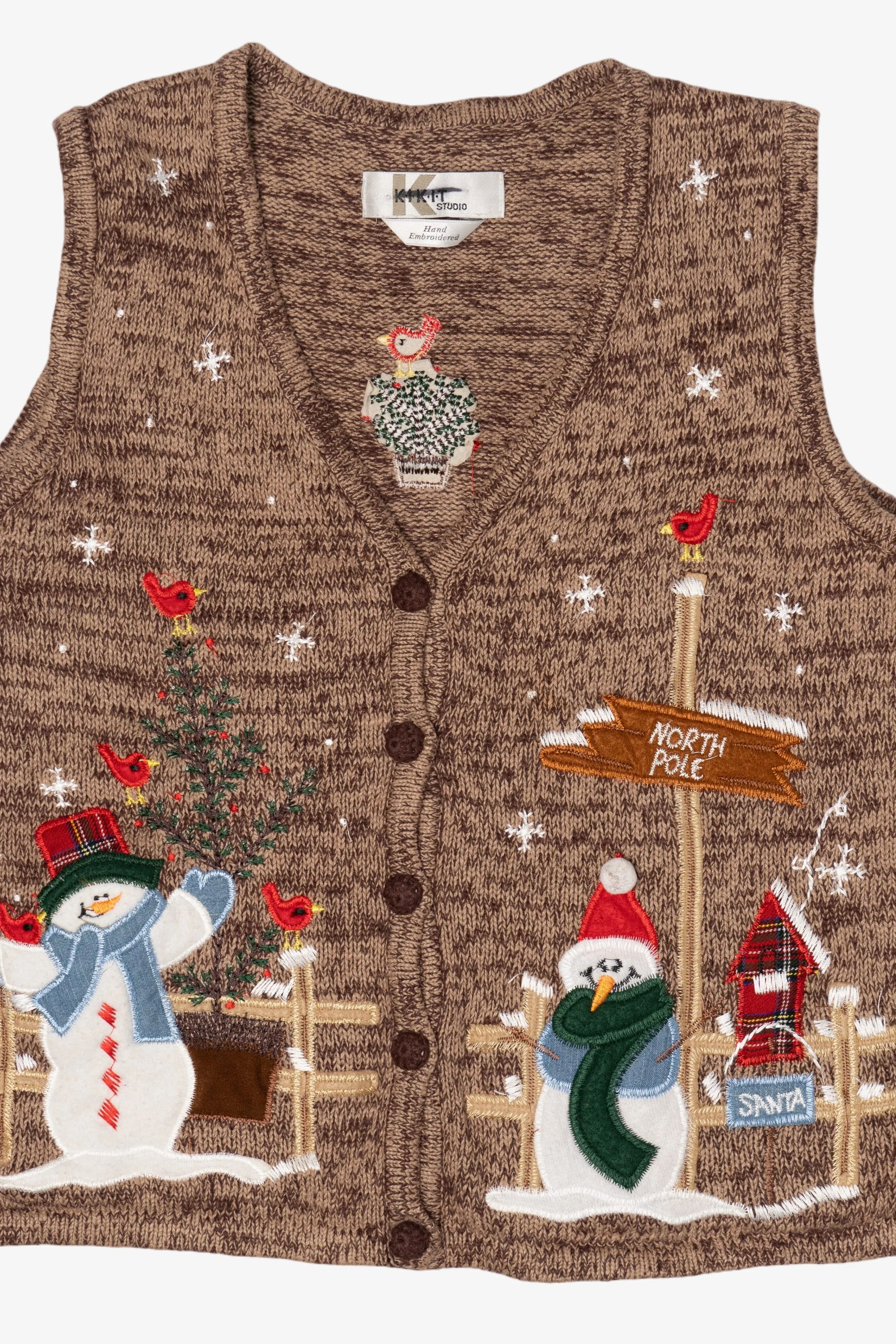 Vintage Kikit Hand Embroidered North Pole Ugly Christmas Vest (1990s) - Image 6