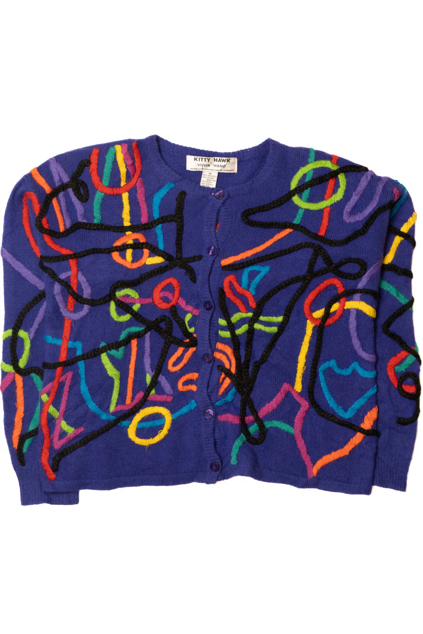 Vintage Kitty Hawk by Vivian Wang Abstract Squiggle 80s Sweater - Image 4
