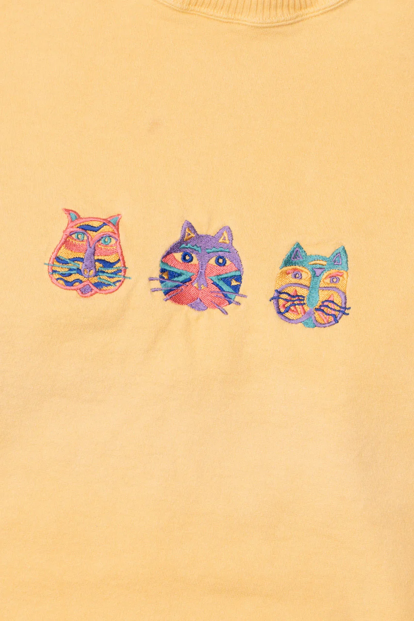 Vintage Laurel Burch Embroidered Cat Trio Sweatshirt