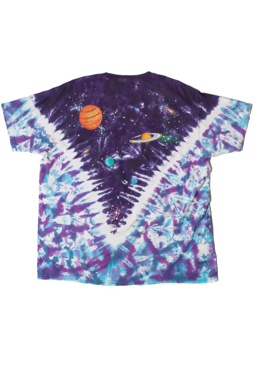Vintage Liquid Blue Tie Dye Solar System T-Shirt (1992) - Image 3