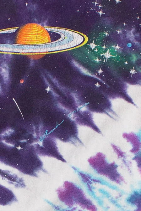 Vintage Liquid Blue Tie Dye Solar System T-Shirt (1992) - Image 4