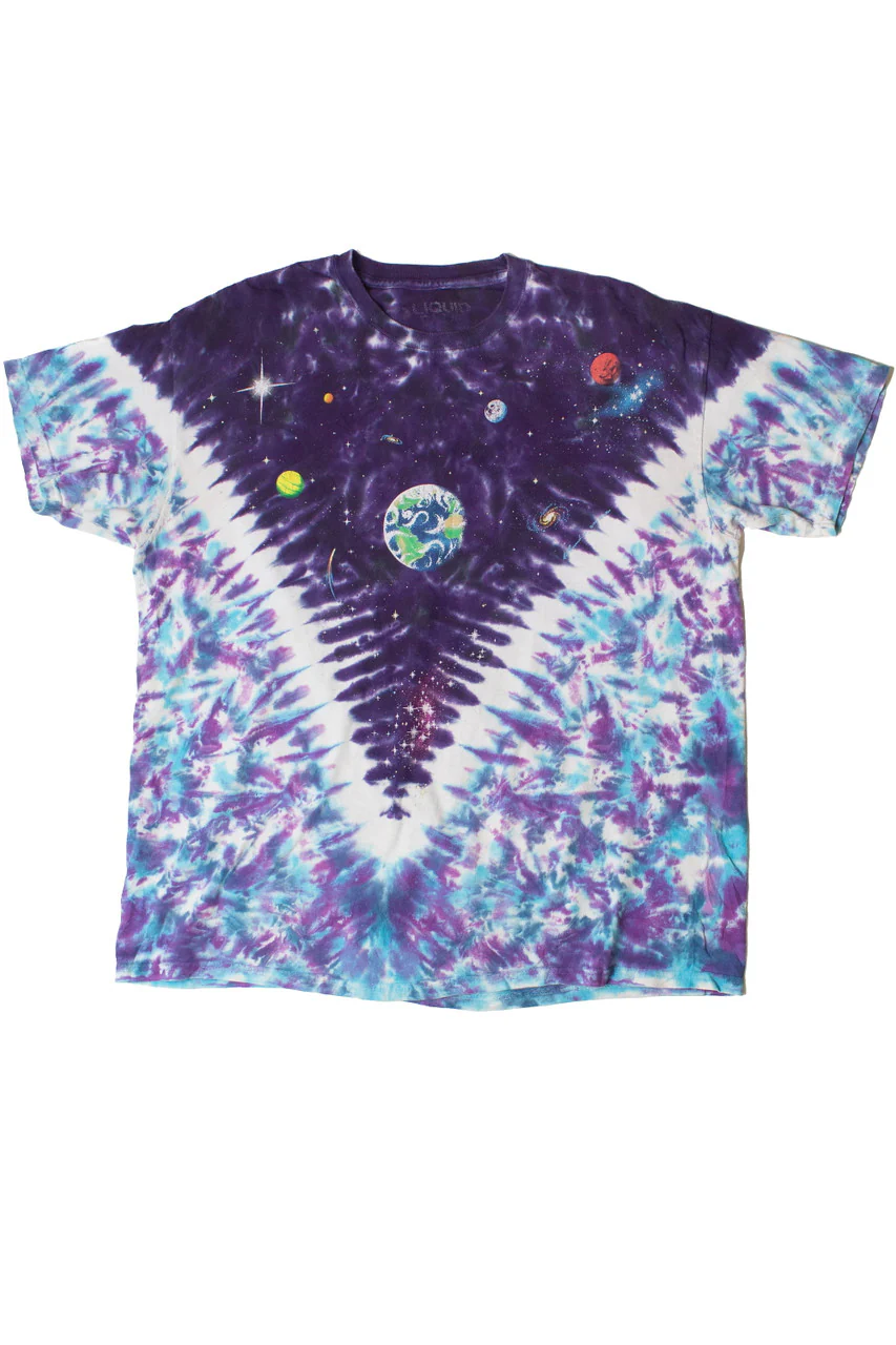Vintage Liquid Blue Tie Dye Solar System T-Shirt (1992) - Image 5