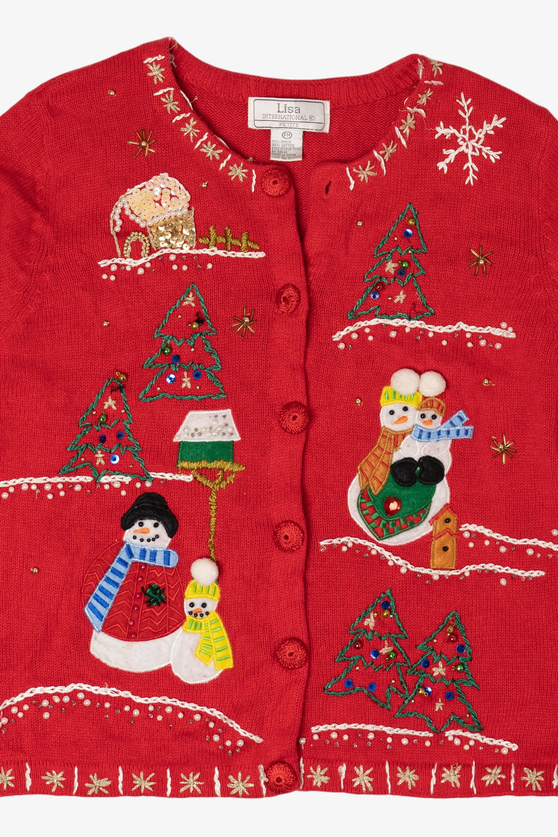 Vintage Lisa International Snowmen Ugly Christmas Cardigan (1990s) - Image 2