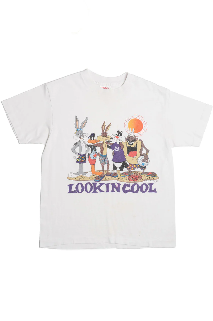 Vintage "Lookin Cool" Looney Tunes At The Beach T-Shirt - Image 4