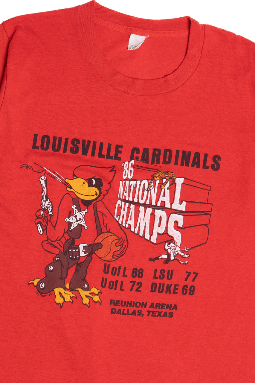 Vintage "Louisville Cardinals '86 National Champions" Screen Stars T-Shirt (1980s) - Image 2
