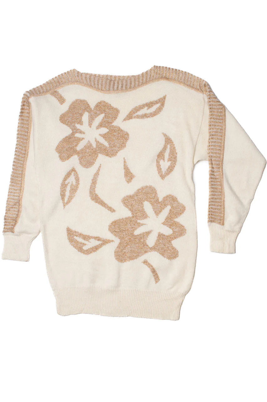 Vintage Metallic Floral 80s Sweater Dress - Image 3