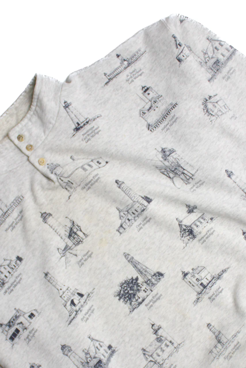 Vintage Michigan Lighthouse All Over Print Sweatshirt (1990s)