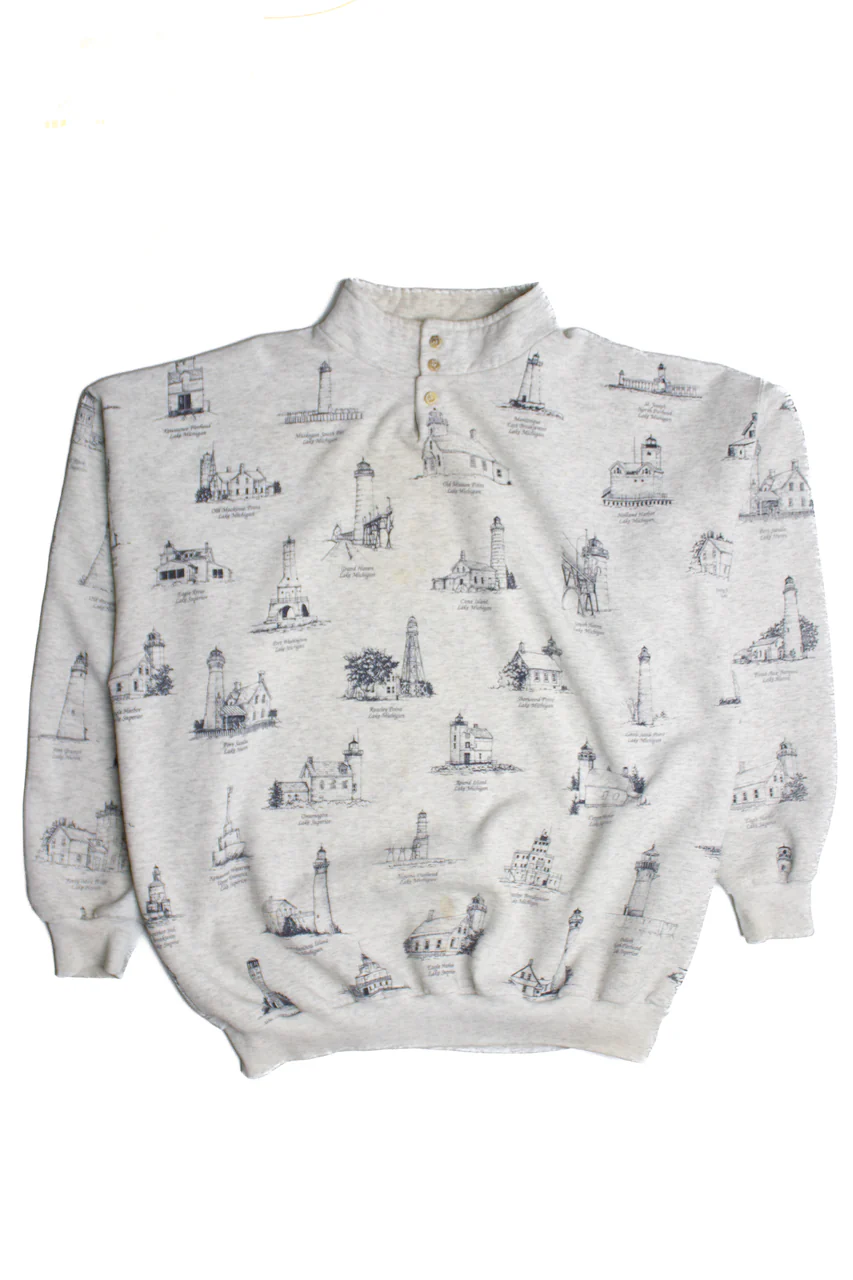 Vintage Michigan Lighthouse All Over Print Sweatshirt (1990s) - Image 2
