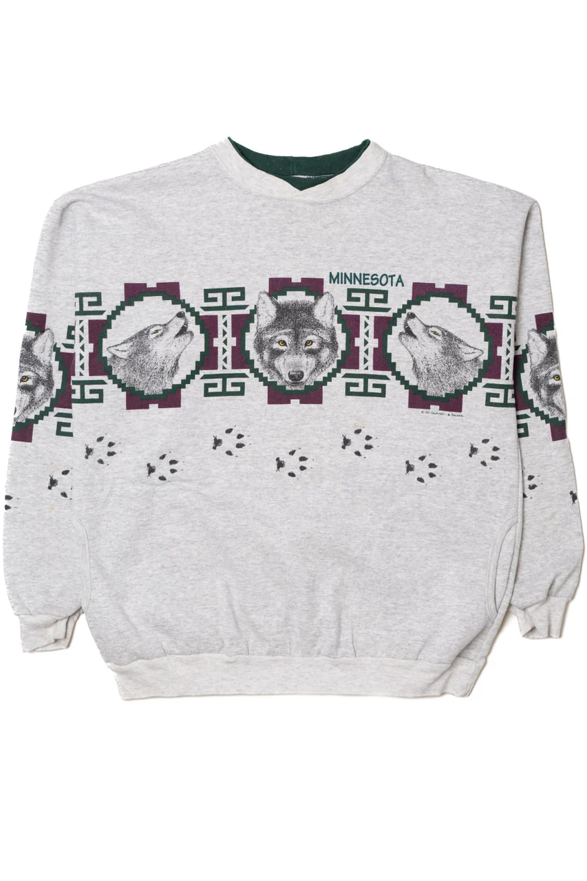 Vintage "Minnesota" Wolves Wraparound Print Art Unlimited Sweatshirt - Image 7