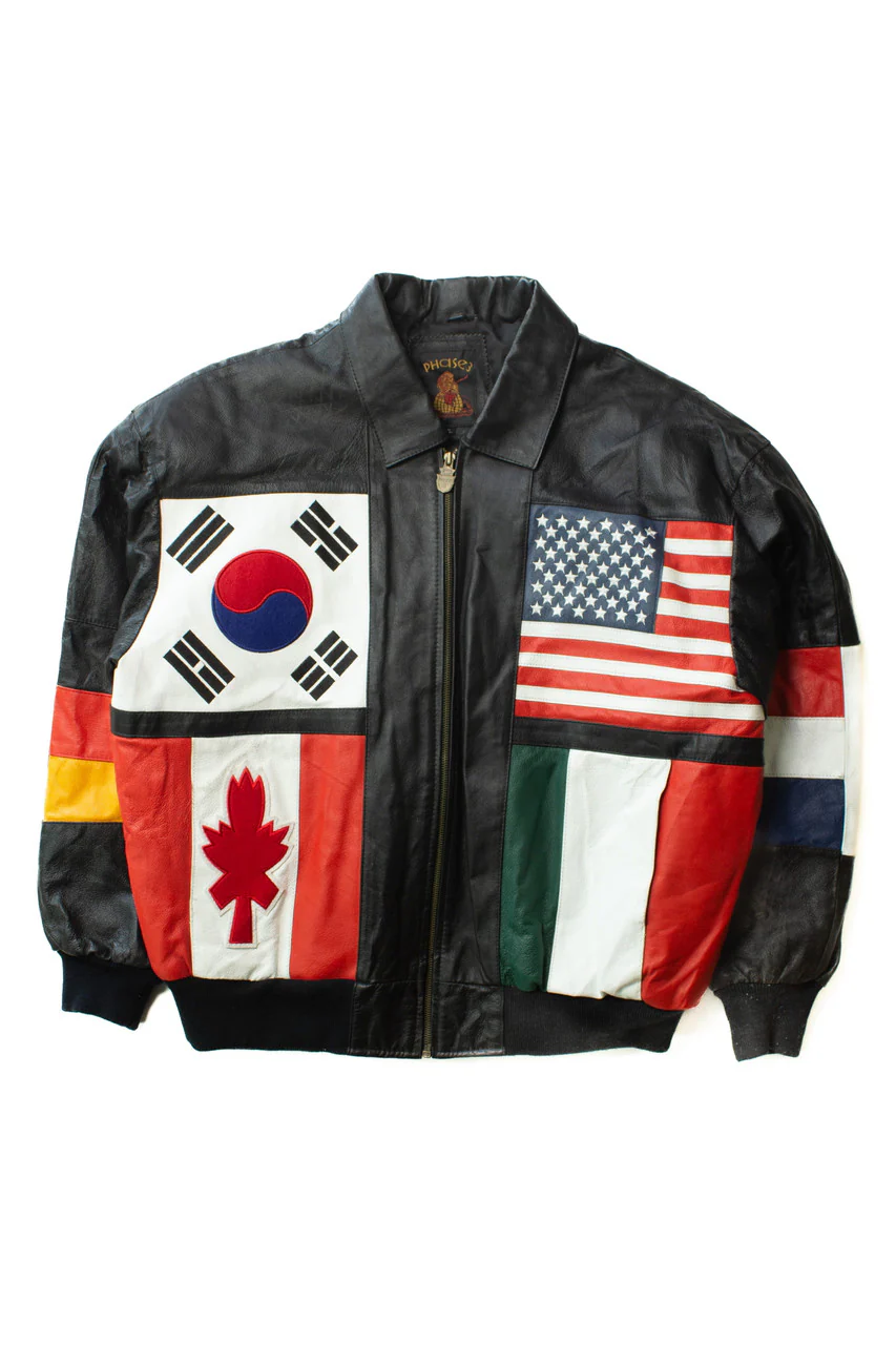 Vintage National Flags Leather Jacket (1990s) - Image 2
